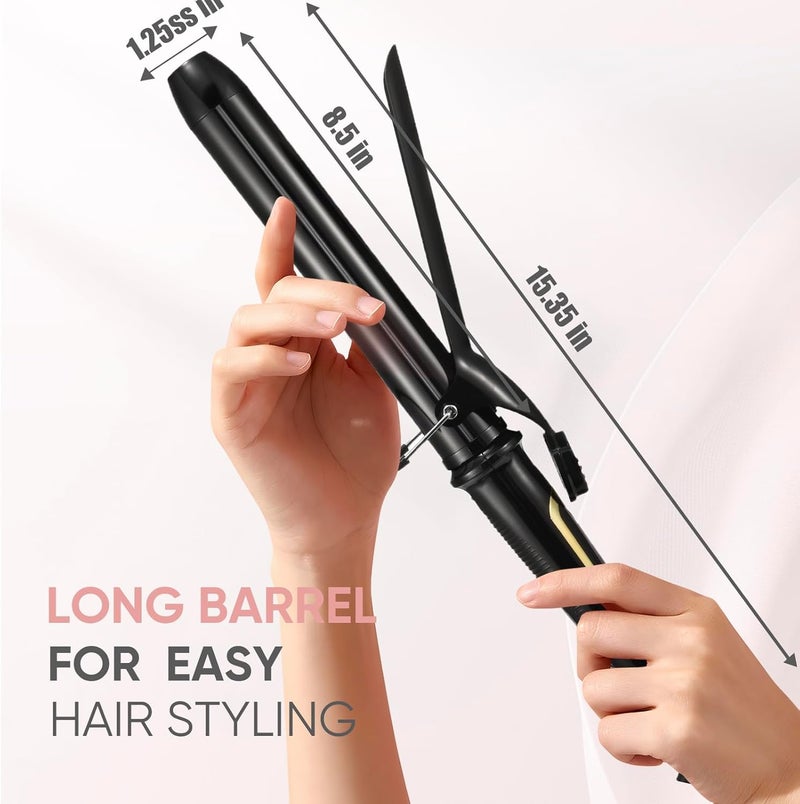 LANVIER 1.25 Inch Curling Iron, Extra Long Barrel 1 1/4 Inch Curling Iron for Long Hair up to 450F, Worldwide Dual Voltage Hair Curler for Traveling, Hair Waving Style Tool Black - Image 5